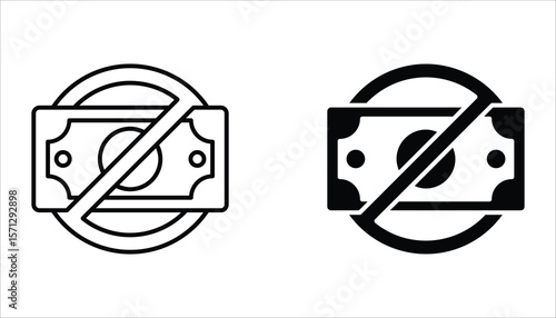 No money icon set. Stop corruption crime symbol. Cash money, loan and mortgage outline icons. Isolated on white background.