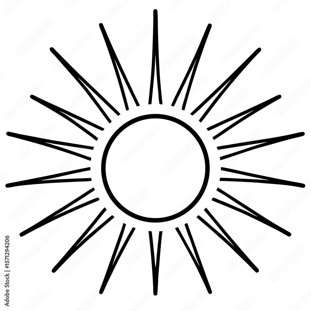 Bright sun with rays line art vector illustration Bright sun with rays line art vector illustration