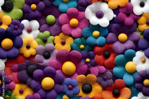Vibrant colorful flower patterns in textured design