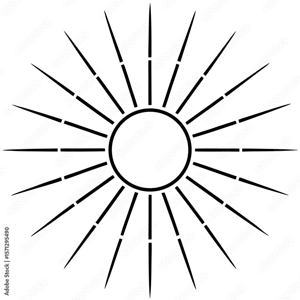 Obraz premium Sun rays shining bright line art vector illustration 