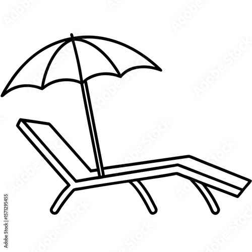 Sun lounger with umbrella line art vector illustration 