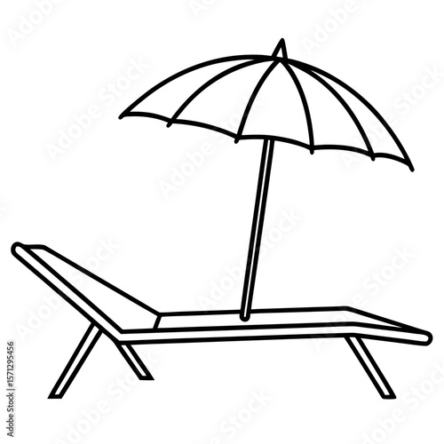 Sun lounger with umbrella line art vector illustration 