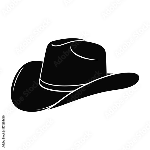 Slika na platnu Classic black cowboy hat silhouette with white accents on white background
