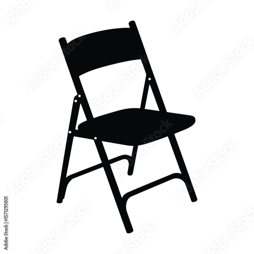 Black silhouette of a simple folding chair on a white background