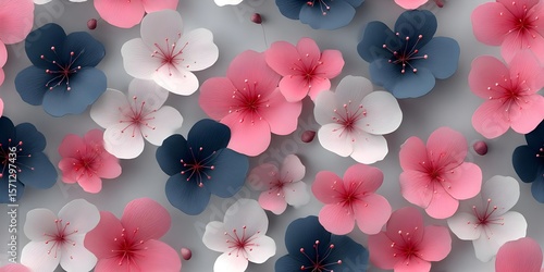 Vibrant floral pattern with pink and blue blossoms