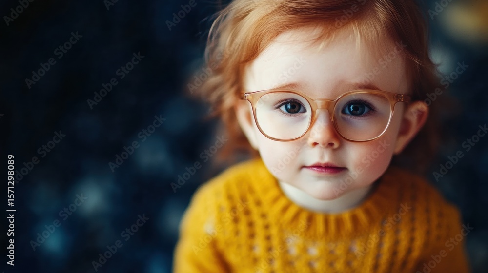 Child wearing glasses and a cozy sweater in a bright indoor setting Child wearing glasses and a cozy sweater in a bright indoor setting