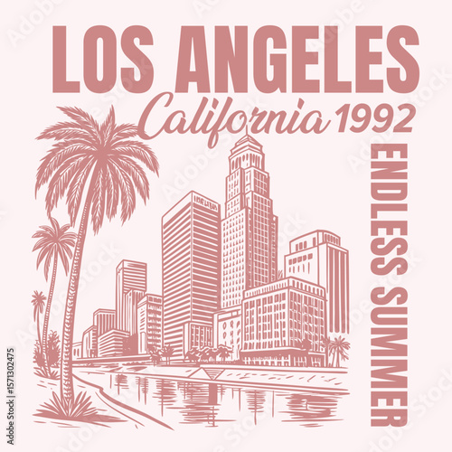 Los Angeles Skyline in Vintage Style graphic. city print design for los angeles. vintage city prints. city t-shirt prints use for apparels.