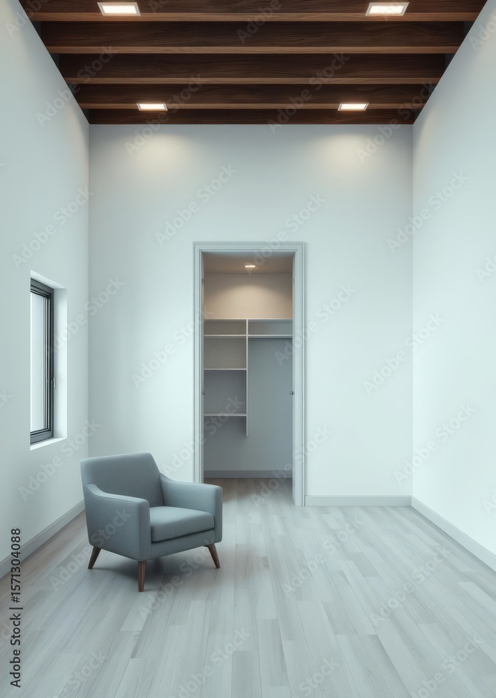 Fototapeta premium An empty white room with a wooden floor large window and blank white wall serves as a versatile studio or office space providing a clean canvas for interior product displays and branding design sho