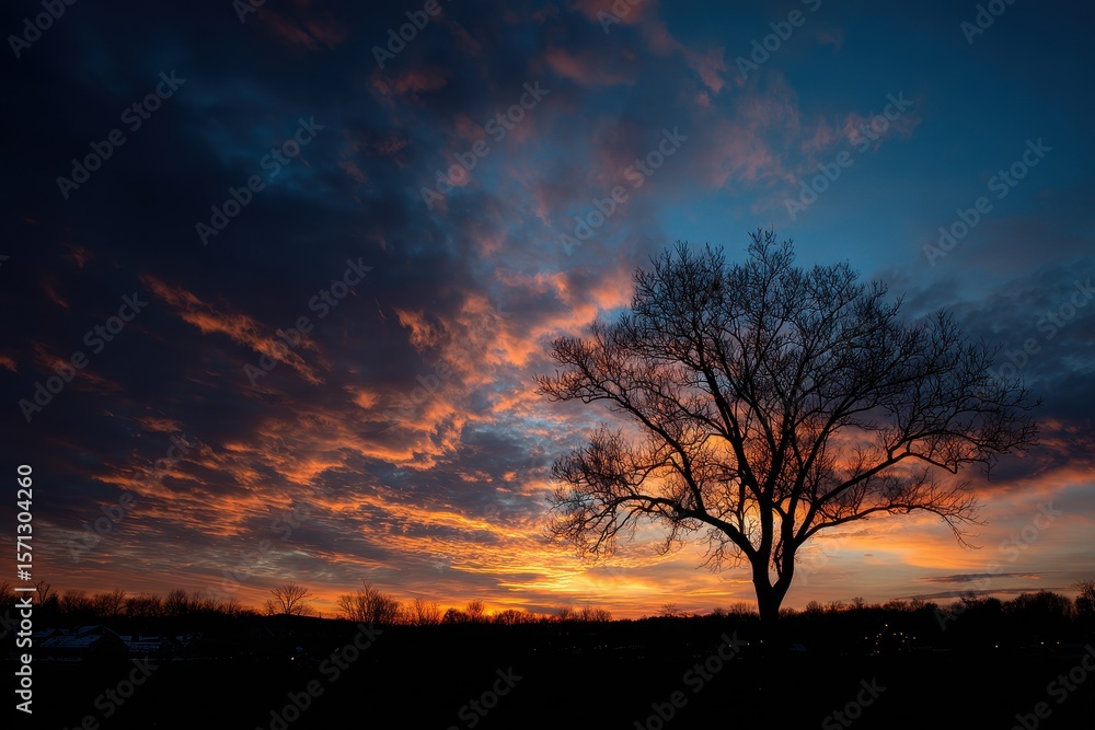 Fototapeta premium Winter evening sky with a tree