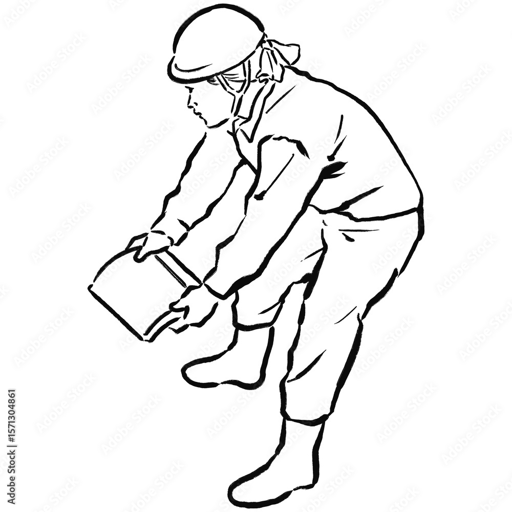 Fototapeta premium 浮世絵風の職人線画_04