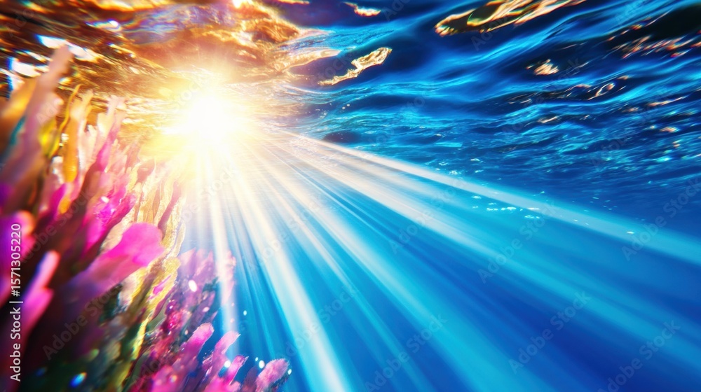 Fototapeta premium Sunlight filtering through water creating a vibrant underwater scene