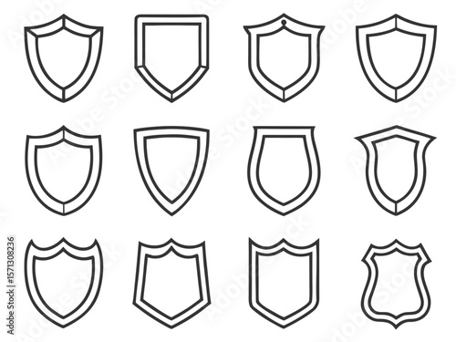Collection of shield emblems with varied outlines and shapes badge crest