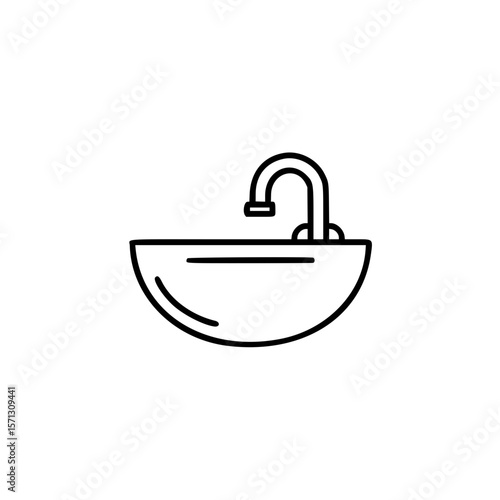 Simple linear vector icon of a sink with a faucet  