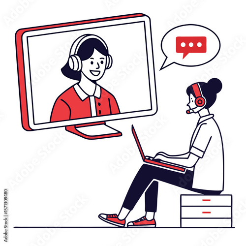 Woman Using Laptop in Video Call with Customer Service Representative