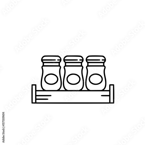Three Spice jars on a shelf in simple linear vector icon style  
