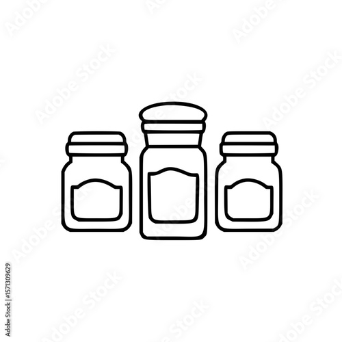 Line art of three glass jars with lids for storage purposes  