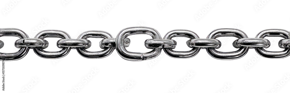 Obraz premium straight steel chain isolated on white transparent background. silver reflective chain. cut out