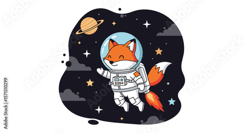 Adorable fox astronaut floating through the starry cosmos adventure