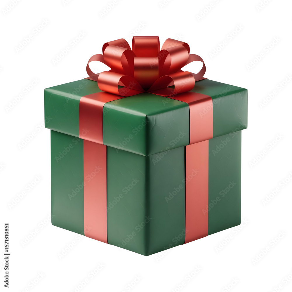 Obraz premium Green gift box with red ribbon and bow for holiday celebrations