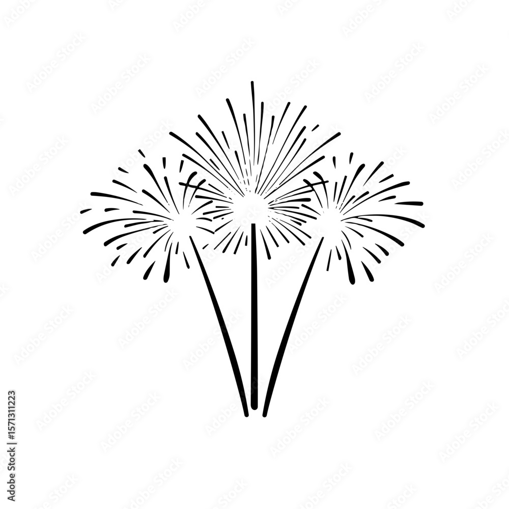 Naklejka premium Black firework illustration on a white background with copy space 