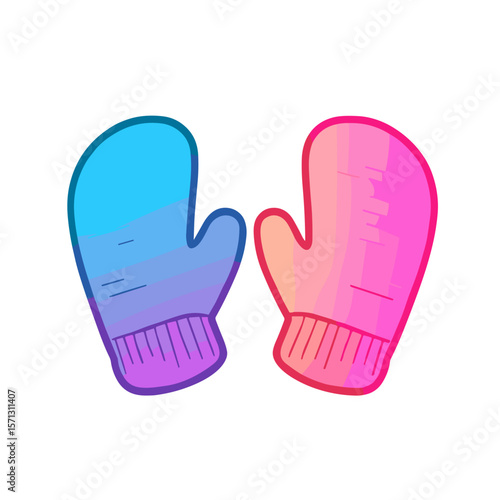 Colorful gradient mittens illustration on a white background with copy space