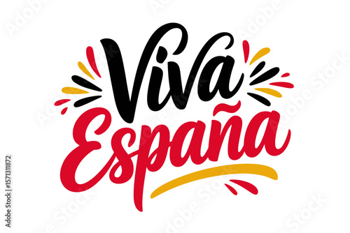 Viva España festive lettering, Spanish celebration typography, red and yellow calligraphy, national pride, modern vector
