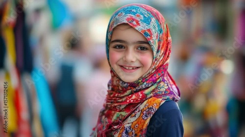 Smiling girl in vibrant headscarf