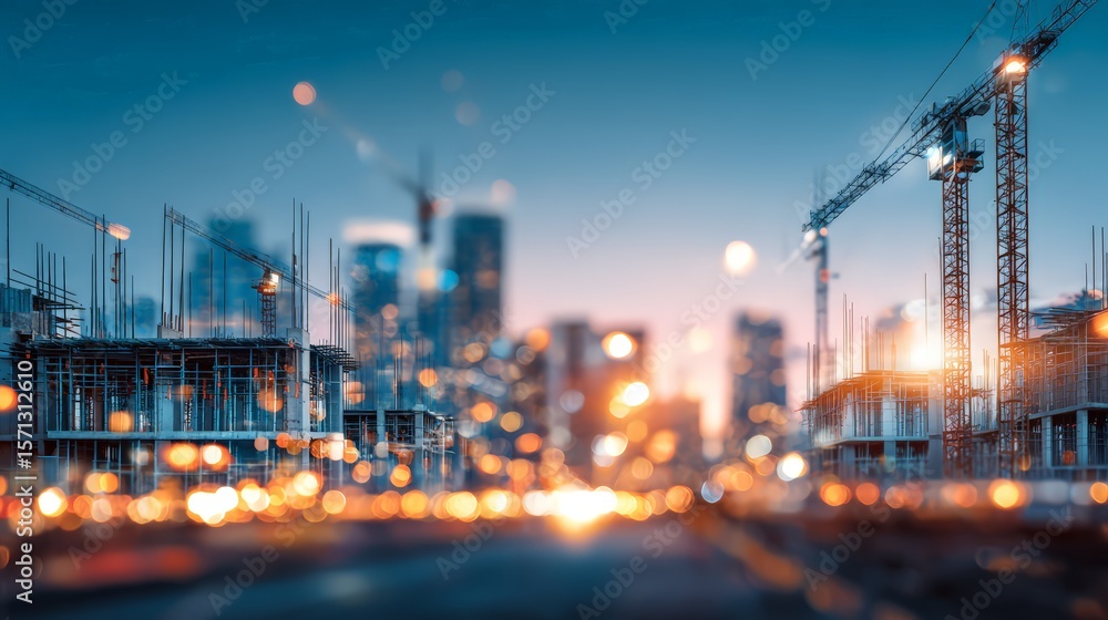 Fototapeta premium A vibrant construction scene showcasing urban development and modern architecture.
