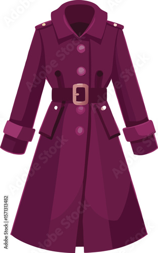 Plum Trench Coat with Belt and Cuffs purple belted