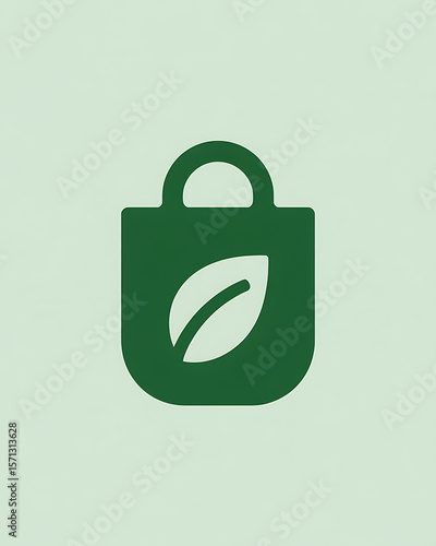 Green shopping bag icon with a leaf symbolizing organic and sustainable products