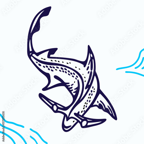 Hammerhead Shark Line Art Illustration