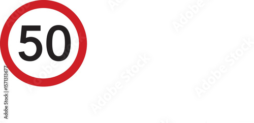 50 KM/H Speed Limit Sign – Circular Red-Bordered Traffic Symbol for Road Safety, Driving Regulations, and UI Design Use