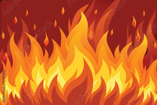 Hot fire flames blaze with fiery orange and red warmth on a black background, perfect for a dangerous inferno vector illustration