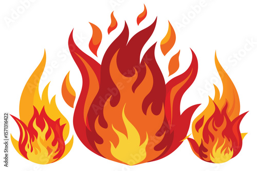 Abstract fiery blaze and heat vector illustration set