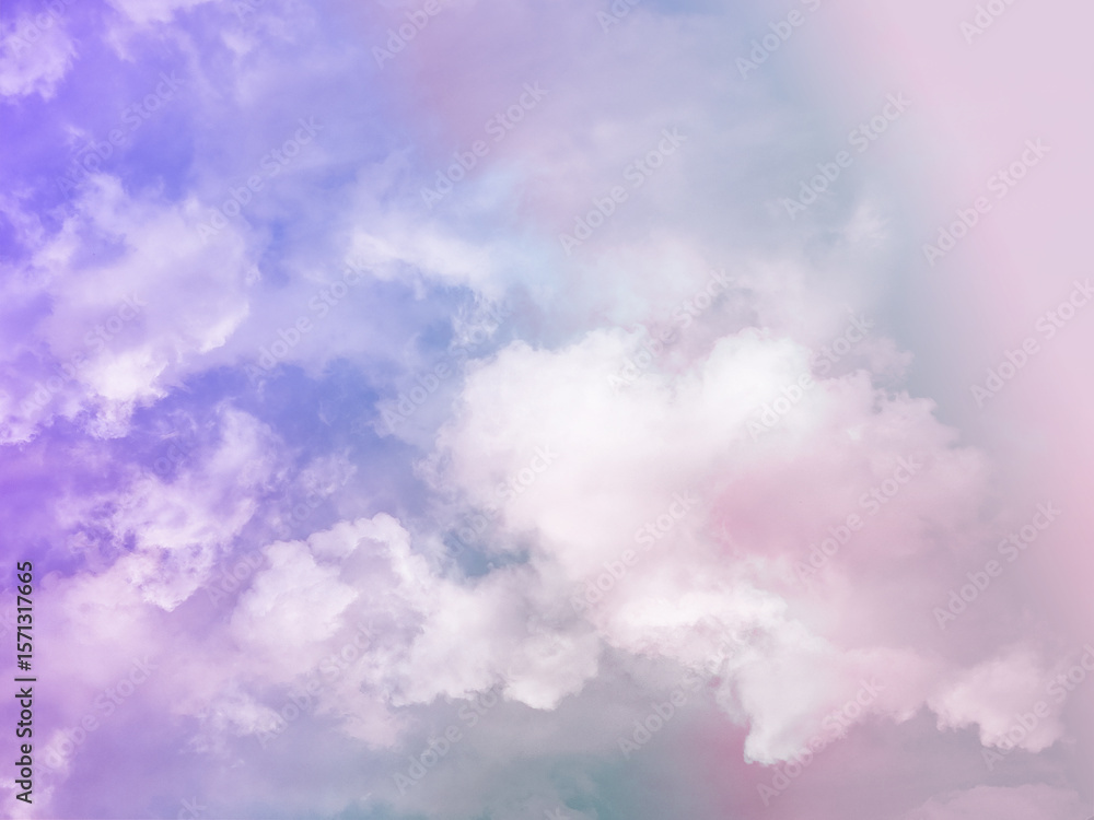 Obraz premium beauty sweet pastel pink and blue colorful with fluffy clouds on sky. multi color rainbow image. abstract fantasy growing light