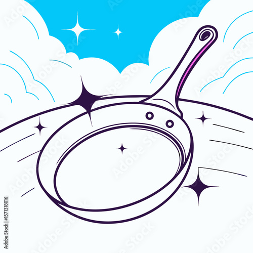 Clean Shiny Frying Pan Illustration, Kitchenware Graphic