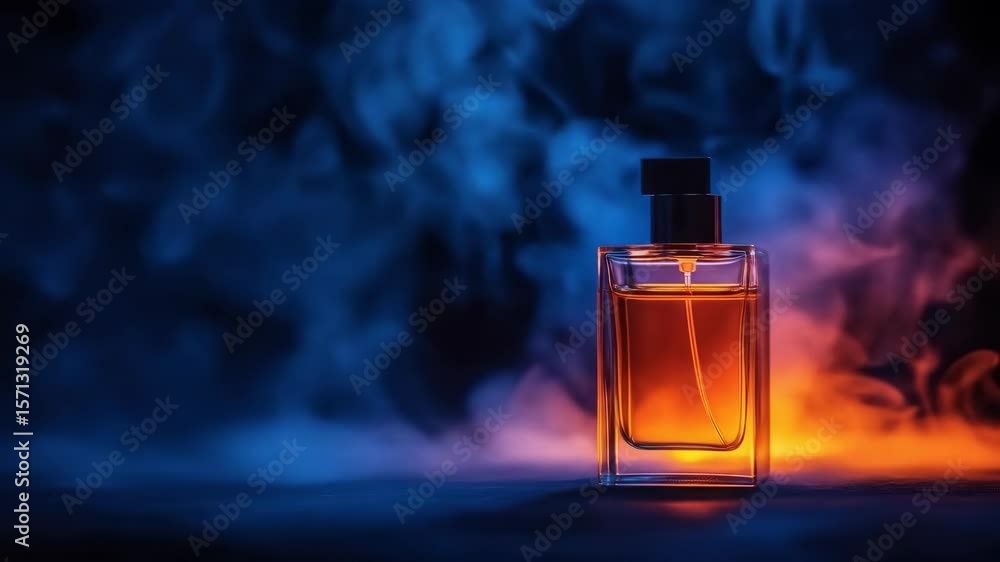 Amber perfume bottle in dramatic lighting Amber perfume bottle in dramatic lighting