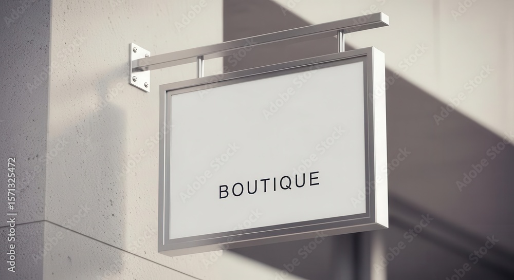 Obraz premium Modern Boutique Signboard Hanging on Light Gray Building Wall