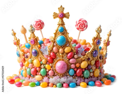 A Golden Candy Crown Adorned with Jewels and Lollipops: A Delightful Sweet Treat Fantasy