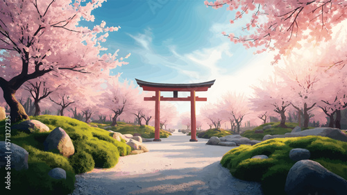 Cherry Blossom Torii Gate Path sakura Japanese garden