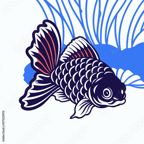 Black Moor Goldfish Illustration, Aquatic Animal Design