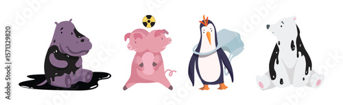 Animal Suffering from Contaminated Nature and Environment Pollution Effect Vector Set