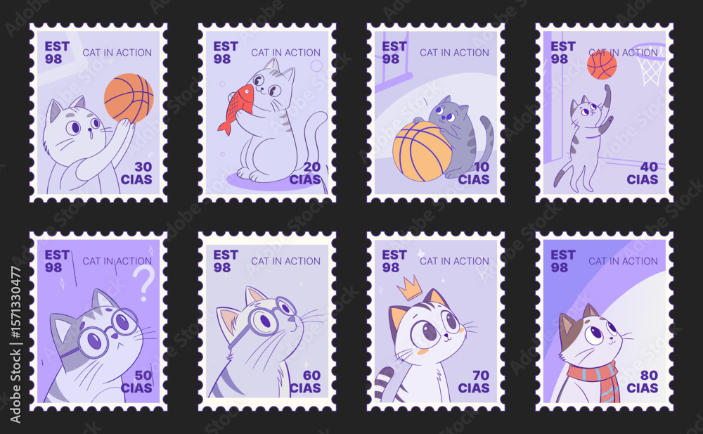 Obraz premium an cat series vintage postage stamps