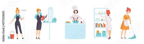 Woman Character of Different Profession Have Choice Vector Set