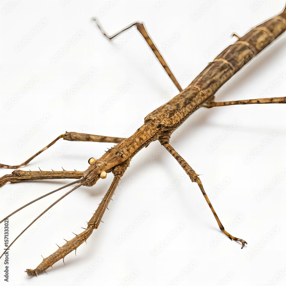 Naklejka premium Stick Insect Full Body on White