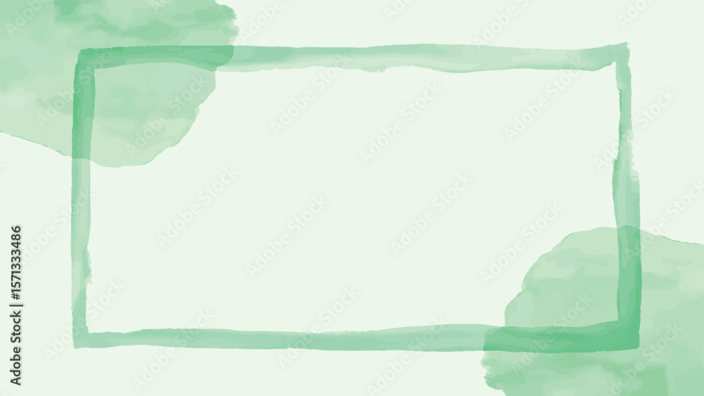 Fototapeta premium Green watercolor border with abstract shapes frame