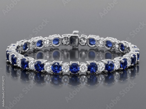 Sapphire tennis bracelet with alternating diamond accents and prong setting