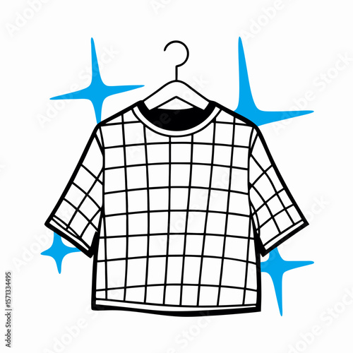 Clean Checkered T-Shirt on Hanger, Graphic Illustration