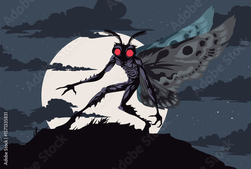 strange creepy mothman monster in the night