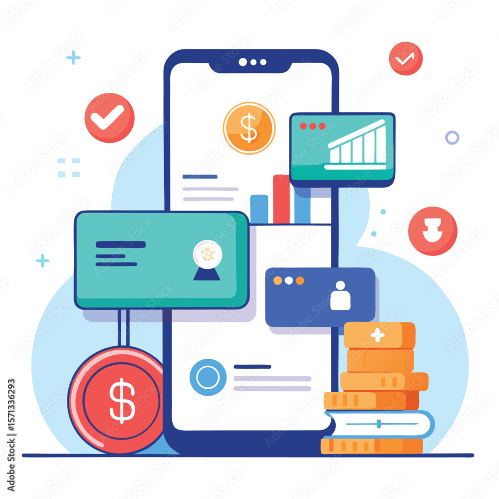 Financial management application displaying dollar sign mobile banking and online transactions Financial management application displaying dollar sign mobile banking and online transactions